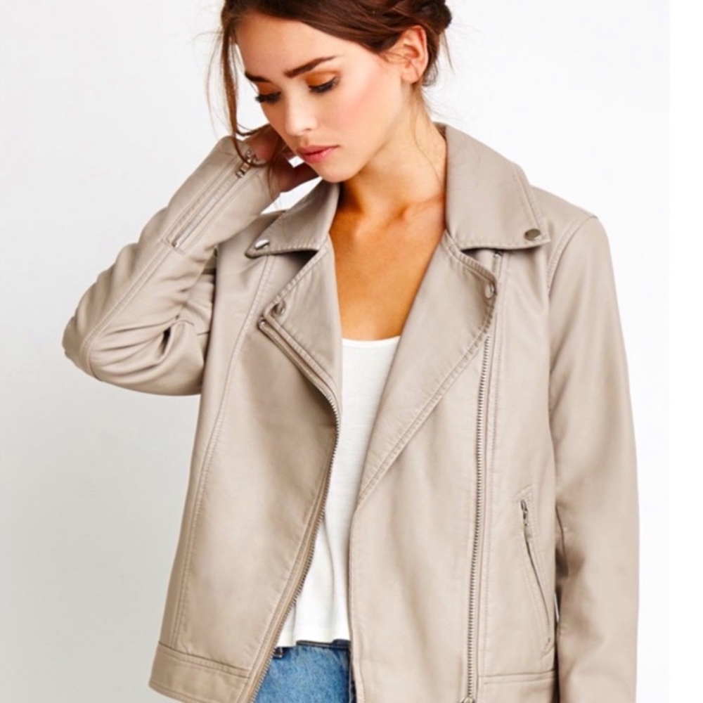Forever 21 Beige Faux Leather Moto Jacket
